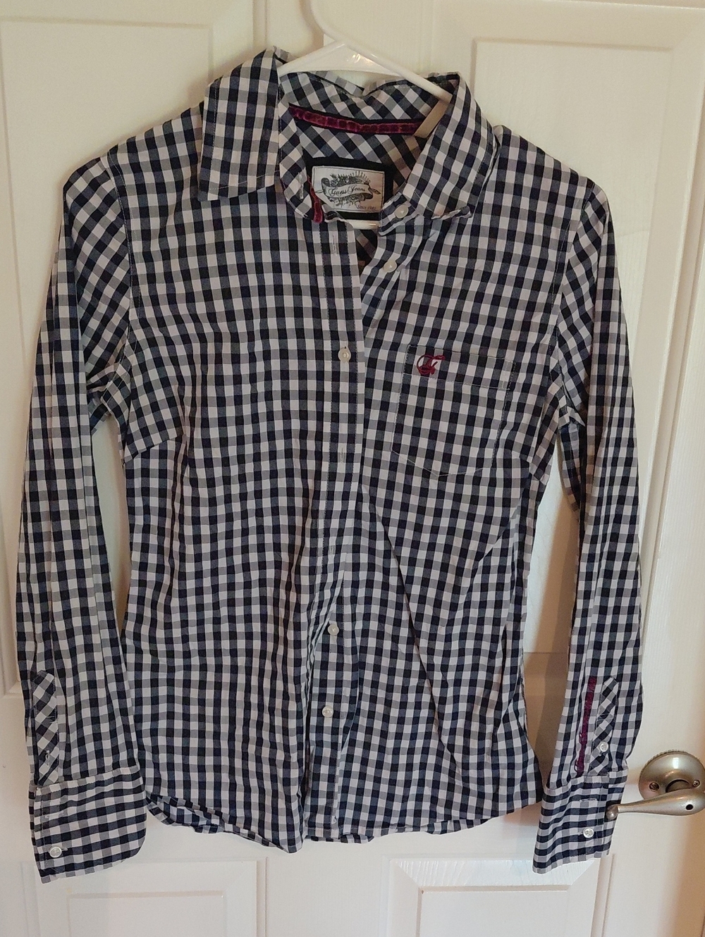 Guess Men's Navy and White Gingham Button-Down Shirt